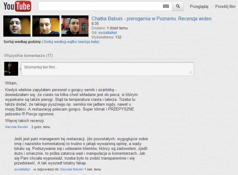 Chatka Babuni - komentarze pod recenzją na YouTube